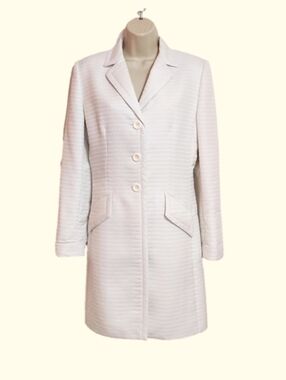 Le Suit Button Front Textured Mid-Length  Trench Career Dressy Coat Jacket White